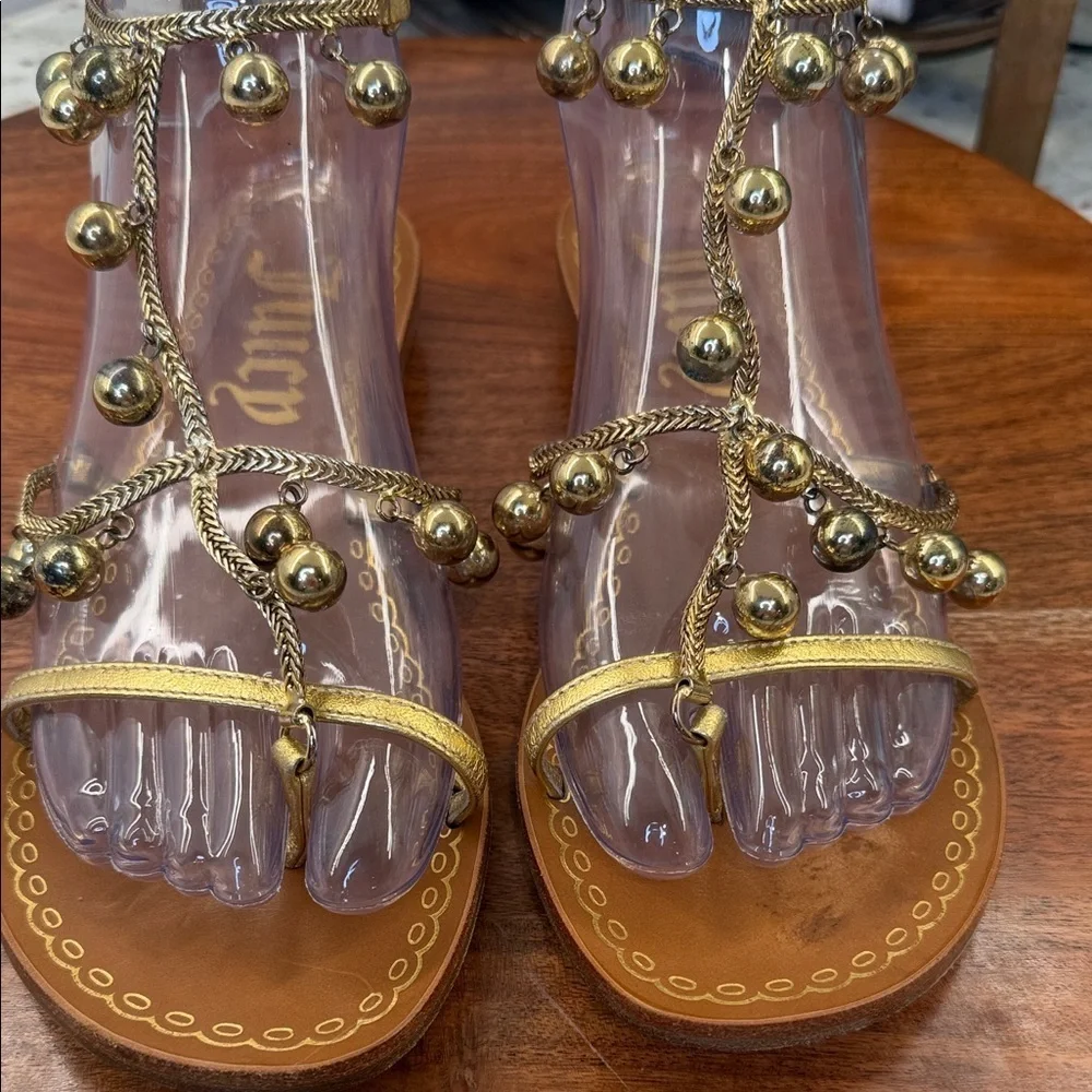 Juicy Couture gold chain embellished flat sandals